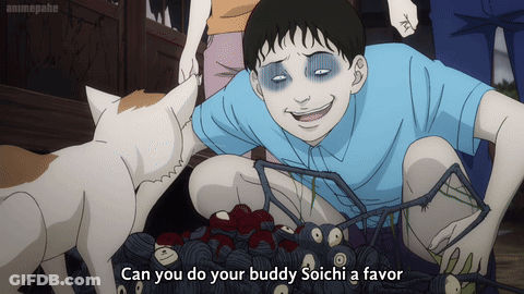 A Cartoon Of A Boy And A Cat With The Words Can You Do Your Buddy Soichi A Favor GIF