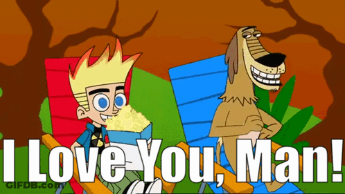 A Cartoon Of A Boy And A Dog With The Words " I Love You Man " GIF