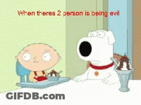 A Cartoon Of A Boy And A Dog With The Words When Theres 2 Person Is Being Evil Below Them GIF