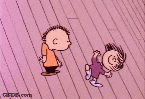 A Cartoon Of A Boy And A Girl Dancing On A Pink Floor . GIF