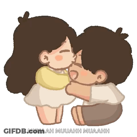 A Cartoon Of A Boy And A Girl Hugging And Kissing Each Other GIF