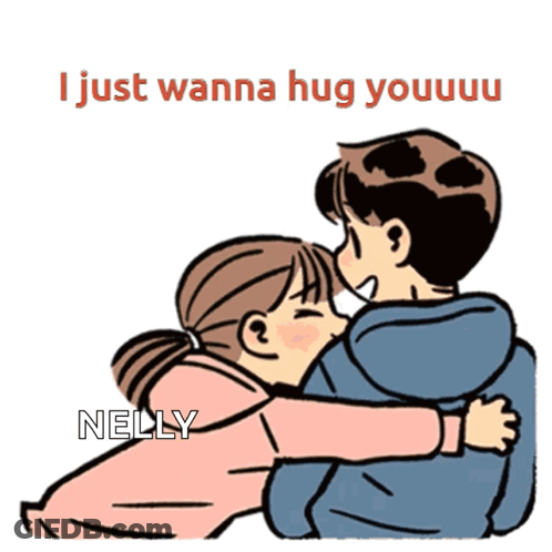 A Cartoon Of A Boy And A Girl Hugging With Nelly Written On The Bottom GIF