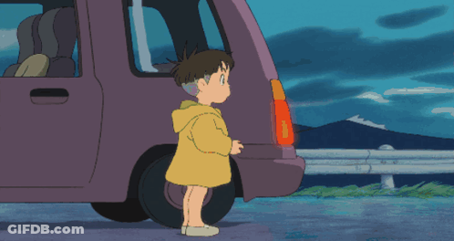 Cartoon Boy And Girl Kissing In Front Of Car GIF