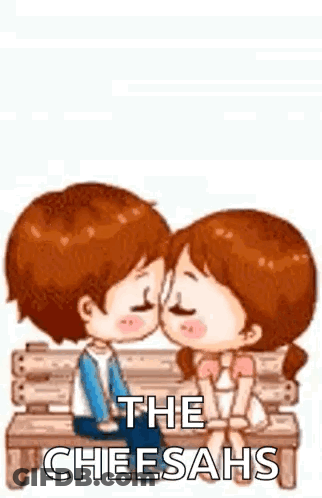 A Cartoon Of A Boy And A Girl Kissing On A Bench . GIF