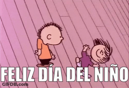 A Cartoon Of A Boy And A Girl Standing Next To Each Other On A Pink Wooden Floor . GIF