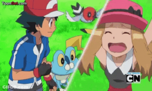 Cartoon Boy And Girl With Pokémon Background GIF