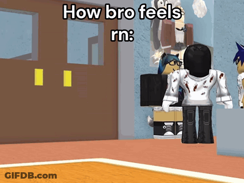 A Cartoon Of A Boy And A Girl Standing Next To Each Other With The Words How Bro Feels Rn GIF