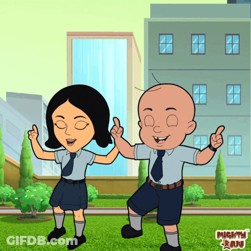 A Cartoon Of A Boy And A Girl With Mighty Kids On The Bottom GIF