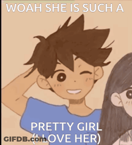 A Cartoon Of A Boy And A Girl With The Caption Woah She Is Such A Pretty Girl I Love Her GIF