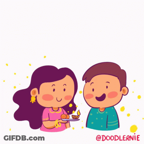 A Cartoon Of A Boy And A Girl With The Words " Bhaidooj Ki Shubhkamnayen " Below Them GIF