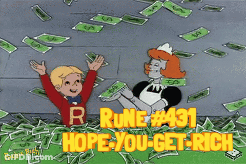 A Cartoon Of A Boy And A Maid With The Words Rune # 431 Hope You Get Rich Written On The Bottom GIF