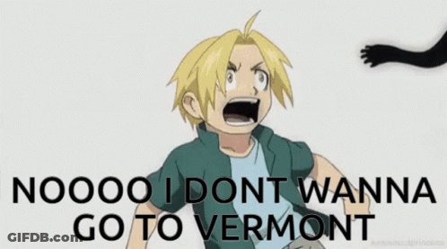 A Cartoon Of A Boy Being Attacked By A Monster With The Words Nooo I Dont Wanna Go To Vermont GIF