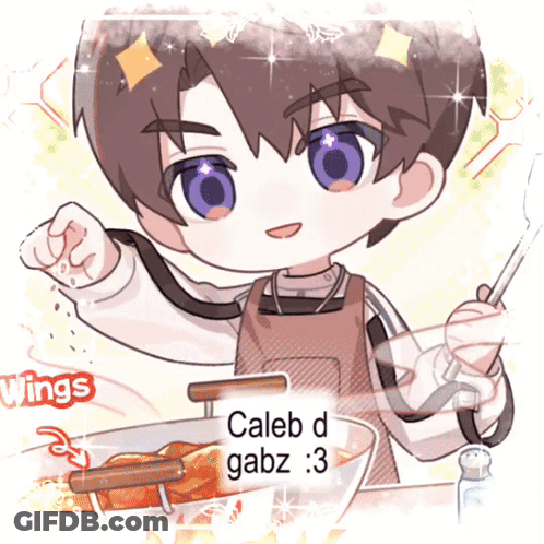 A Cartoon Of A Boy Cooking With The Words Caleb D Gabz : 3 GIF