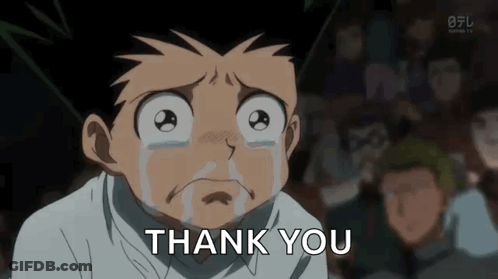 A Cartoon Of A Boy Crying With The Words Thank You In The Background . GIF