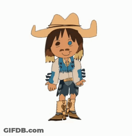 A Cartoon Of A Boy Dressed As A Cowboy GIF