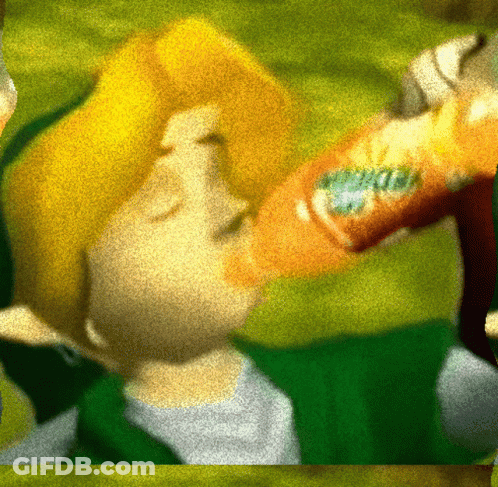 A Cartoon Of A Boy Drinking From A Bottle That Says Sprite GIF