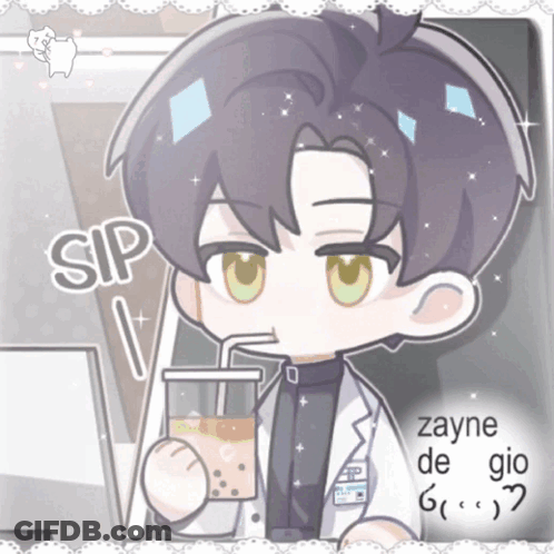 A Cartoon Of A Boy Drinking From A Cup With The Words Sip Written On It GIF