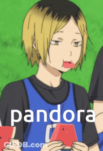 A Cartoon Of A Boy Eating A Watermelon With The Word Pandora Written Below Him GIF