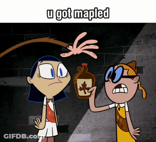 A Cartoon Of A Boy Holding A Bottle Of Maple Syrup With The Caption U Got Mapled GIF