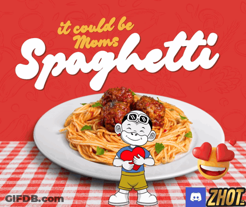 A Cartoon Of A Boy Holding A Heart In Front Of A Plate Of Spaghetti GIF