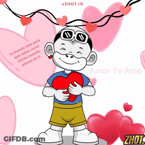 A Cartoon Of A Boy Holding A Heart With The Words Amor Te Amo On The Bottom Right GIF