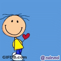 A Cartoon Of A Boy Holding A Heart With The Words " Me Das Un Gesito " Above Him GIF