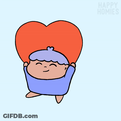 A Cartoon Of A Boy Holding A Large Red Heart With The Words Happy Homies Behind Him GIF