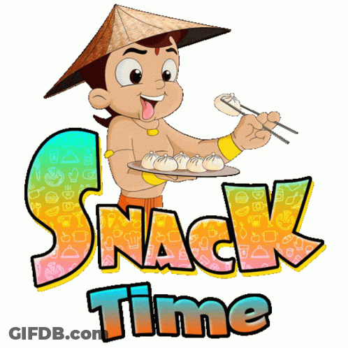 A Cartoon Of A Boy Holding A Plate Of Food With The Words Snack Time Below It GIF