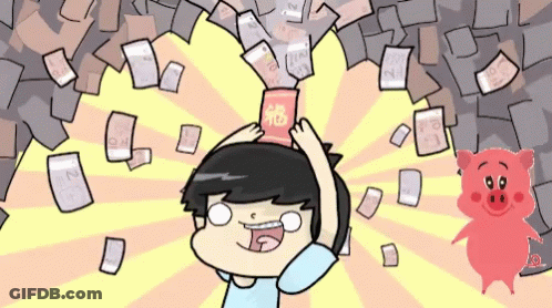 A Cartoon Of A Boy Holding A Red Envelope With A Chinese Symbol On It GIF
