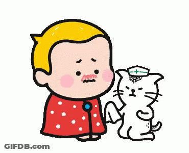 A Cartoon Of A Boy Holding A White Cat With A Nurse Hat On . GIF