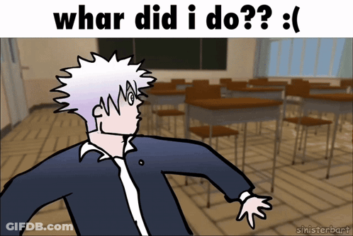 A Cartoon Of A Boy In A Classroom With The Words " What Did I Do " GIF