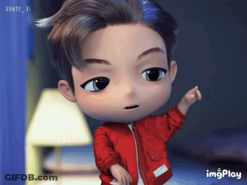 A Cartoon Of A Boy In A Red Jacket Is Displayed On A Screen With The Words Imgplay At The Bottom GIF