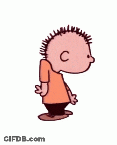 A Cartoon Of A Boy In An Orange Shirt And Black Pants Is Standing Upside Down . GIF