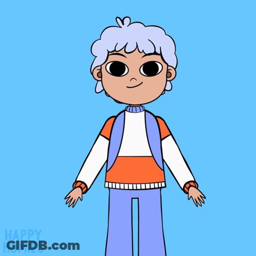 A Cartoon Of A Boy Making A Heart With His Hands And The Words Happy Homies On The Bottom GIF