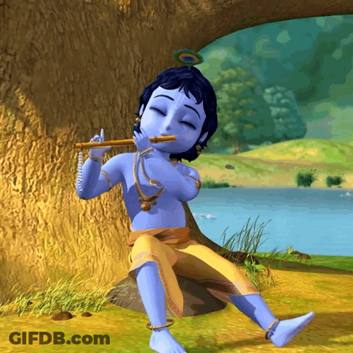 A Cartoon Of A Boy Playing A Flute While Sitting Under A Tree GIF