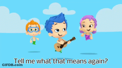 A Cartoon Of A Boy Playing A Guitar With The Words Tell Me What That Means Again On The Bottom GIF