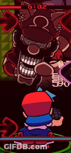 A Cartoon Of A Boy Playing A Video Game With A Monster Behind Him And The Words Misses 0 On The Bottom GIF