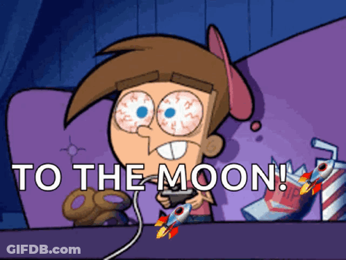 A Cartoon Of A Boy Playing A Video Game With The Words To The Moon Below Him GIF