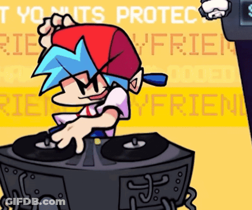 A Cartoon Of A Boy Playing Records With The Words Tyo Nuts Protec GIF