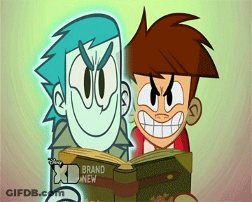 A Cartoon Of A Boy Reading A Book With Xd Brand New On The Bottom Right GIF
