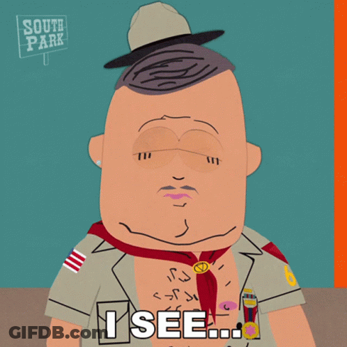 A Cartoon Of A Boy Scout From South Park Says " I See " GIF