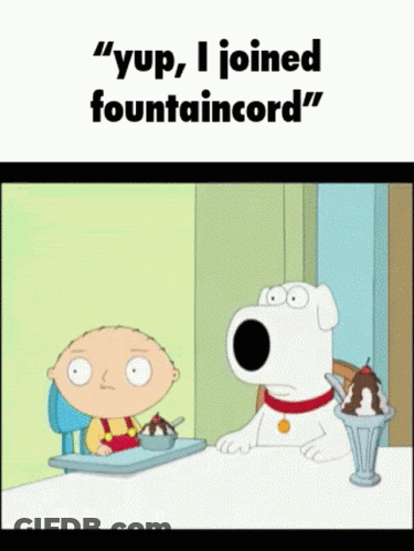 A Cartoon Of A Boy Sitting At A Table Next To A Dog That Says " Yup I Joined Fountaincord GIF