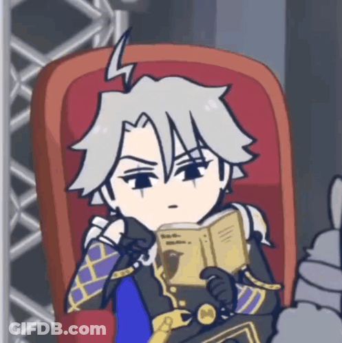 A Cartoon Of A Boy Sitting In A Chair Reading A Book . GIF