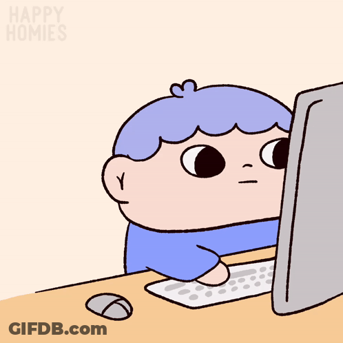 A Cartoon Of A Boy Sitting In Front Of A Computer With The Words Happy Homies Above Him GIF