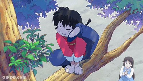 Boy Sitting On Tree Branch With Girl Behind GIF