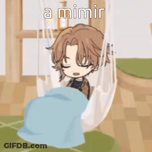 A Cartoon Of A Boy Sleeping In A Hammock With The Words A Mimir Above Him GIF