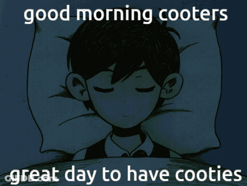A Cartoon Of A Boy Sleeping With The Words Good Morning Cooters Great Day To Have Cooties GIF