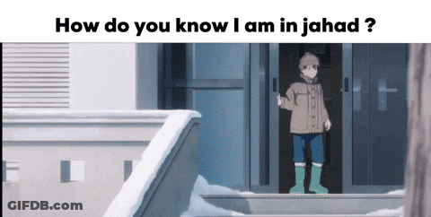 A Cartoon Of A Boy Standing In Front Of A Door With The Words How Do You Know I Am In Jahad GIF