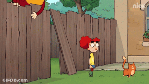 A Cartoon Of A Boy Standing Next To A Cat With The Nick Logo On The Bottom Right GIF