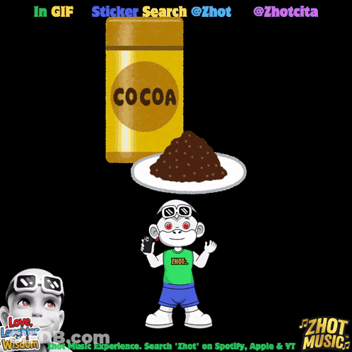 A Cartoon Of A Boy Standing Next To A Pile Of Cocoa GIF